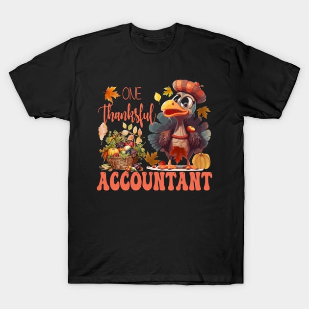 One Thankful Accountant Thanksgiving Turkey Costume Groovy T-Shirt by Spit in my face PODCAST